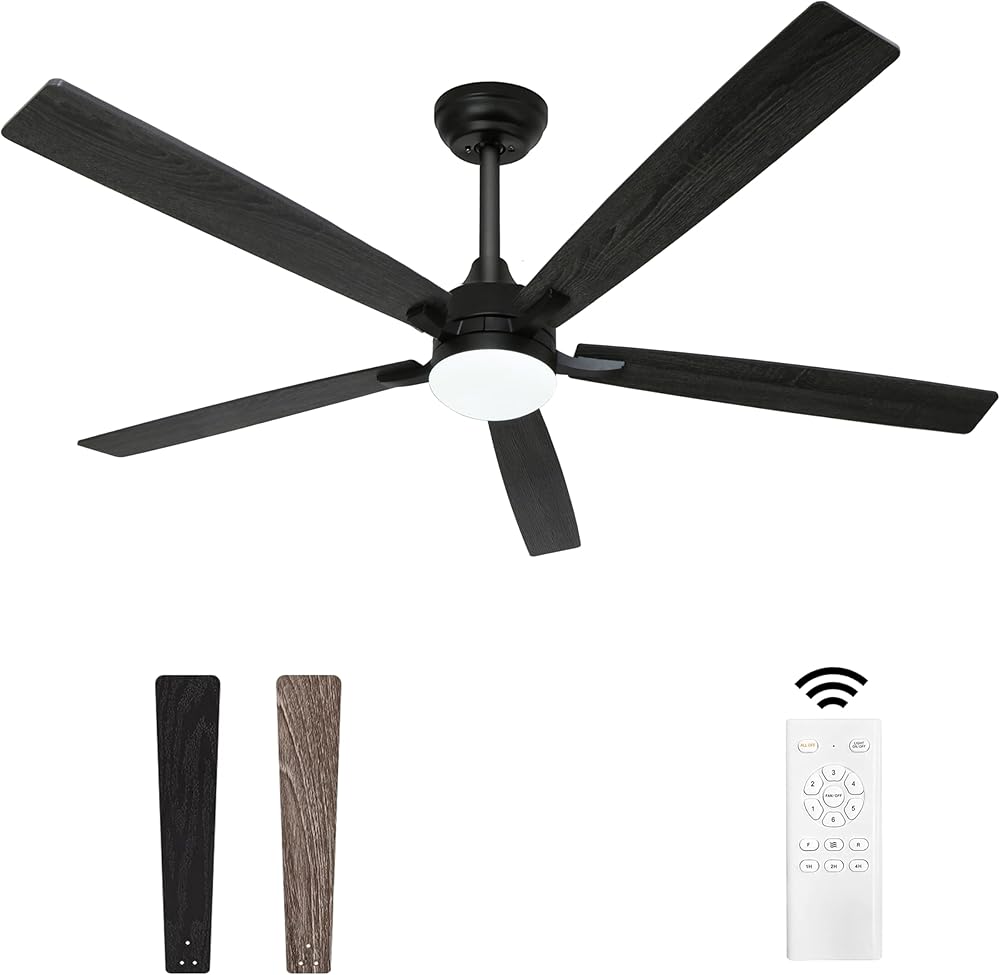 Ohniyou Ceiling Fans with Lights and Remote, 76 Inch Black Large LED Farmhouse Ceiling Light, 3 Colors 3000K-6500K, Modern Ceiling Fan for Patio Living Room Bedroom Industrial Indoor Outdoor