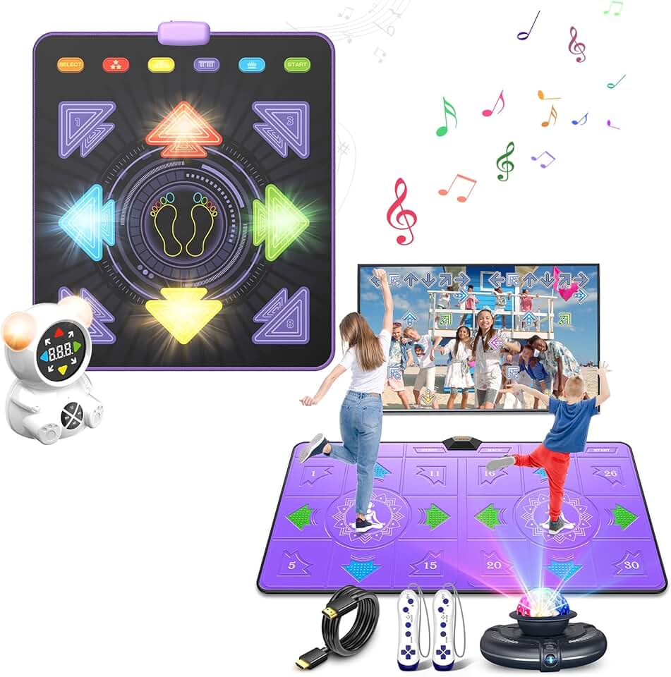 FWFX A Bluetooth-Enabled Light-up Dance mat for Kids and a Double User Dance mat Connected to a TV