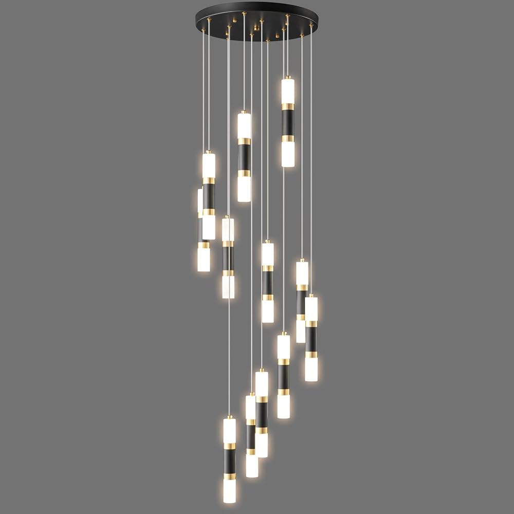 12-Light Modern Kitchen Island Black Gold Ceiling Pendant Light Dimmable LED 72W Staircase Large Chandelier Lobby Living Room Bedroom Foyer High Ceiling Chandelier