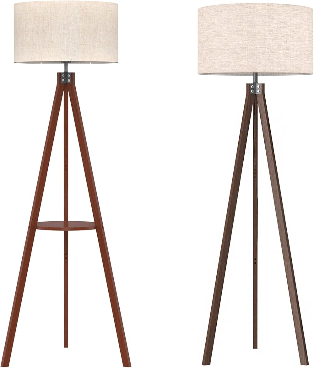 LEPOWER Wood Tripod Floor Lamp (Dark Brown) Mid Century Standing Lamp (Brown)