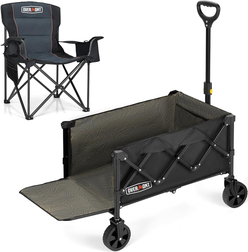 Overmont Oversized Camping Chair + Extended Collapsible Wagon 220lbs