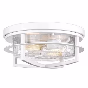 JAZAVA 13 in. 2-Light White Flush Mount Ceiling Light with Seeded Glass