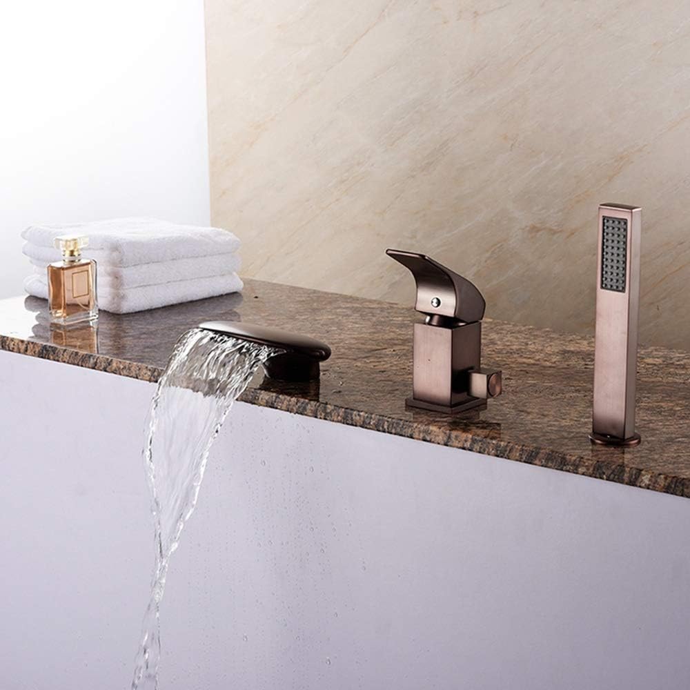 Mixer Tap Brass Body Oil Rubbed Bronze Finish Bathroom Bathtub Tub Tap Modern Hot and Cold Basin Waterfall Faucet With Hand Shower Single Hole Fuller Copper Mixing Valve Mixer