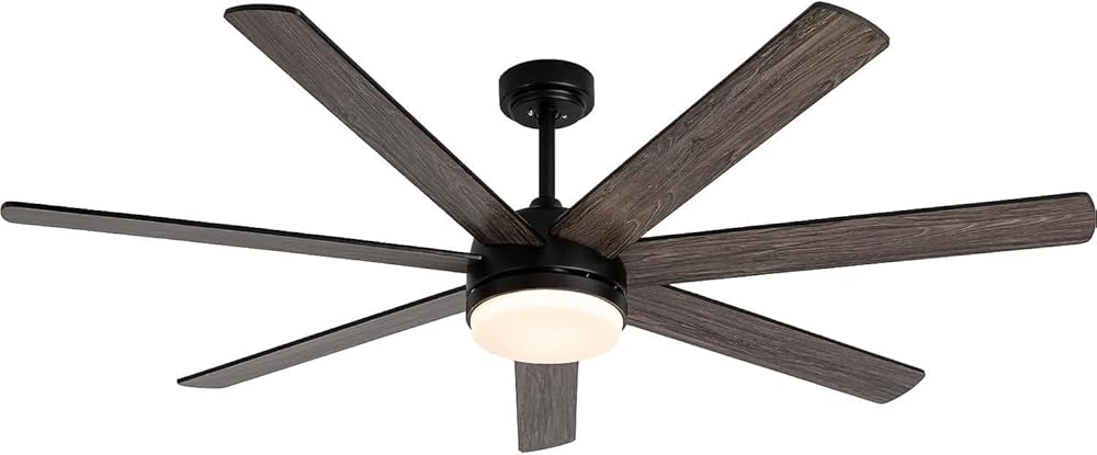 62 Inch Ceiling Fan with Lights, Outdoor Ceiling Fan with light 7 Reversible Blades,Dimmable, Black Ceiling Fan with 12