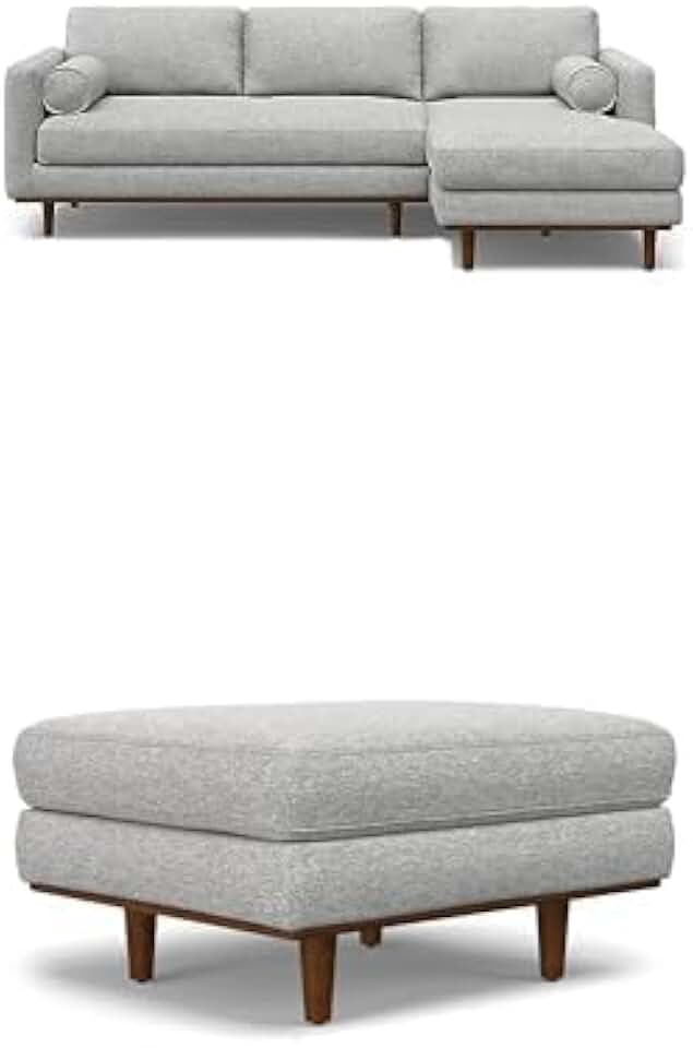 SIMPLIHOME Morrison Right Sectional Sofa and Ottoman in Woven-Blend Fabric, Mist Grey, 102-inch-wide 4-Seater L-Shaped Couch with Right Chaise and Matching 33-inch-Wide Ottoman, 2-Piece Set