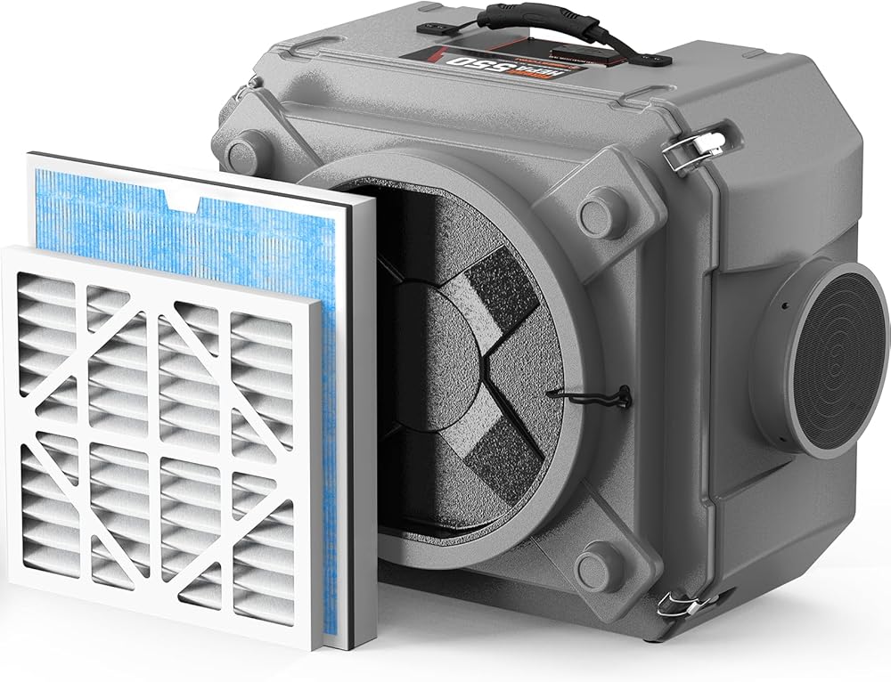 Abestorm Air Scrubber, Negative Air Machine with 3-Stage Filtration &16 Inch Air Inlet for Home, Industrial and Commercial Air Purification, MEVR-10 & HEPA/Activated Carbon Filters, 550 CFM, Gray