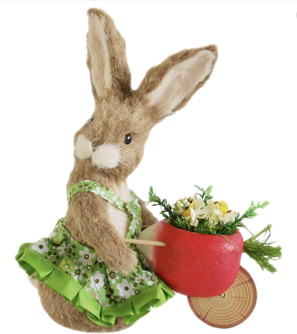 Home Sisal Bunny Rabbit with Radish Wheelbarrow, 10.6