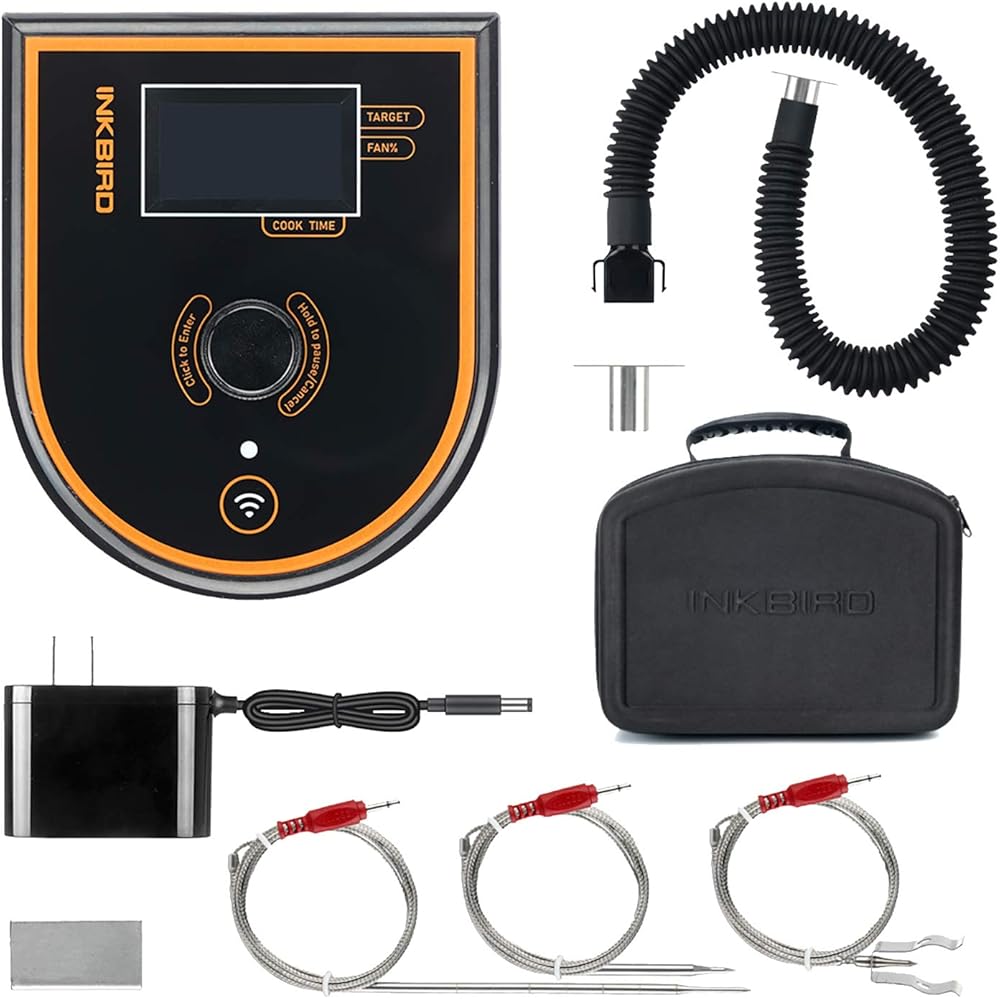 Wifi Bluetooth BBQ Temperature Controller ISC-007BW, Automatic Smoker Fan Controller Grill Thermometer with 3 Probes for Big Green Egg, Kamado Joe, Weber, Primo, Vision Grill, Akorn Kamado