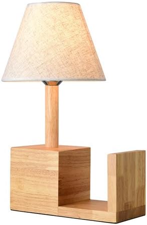 Modern Modern Wooden Table Lamp Desk Bookshelf Multi-Functional Lamps Interesting Desk Lights Warm Fabric Shade Bedroom Bedside Lamp Eye Protection Study Reading Lights Energy Saving Power Switc