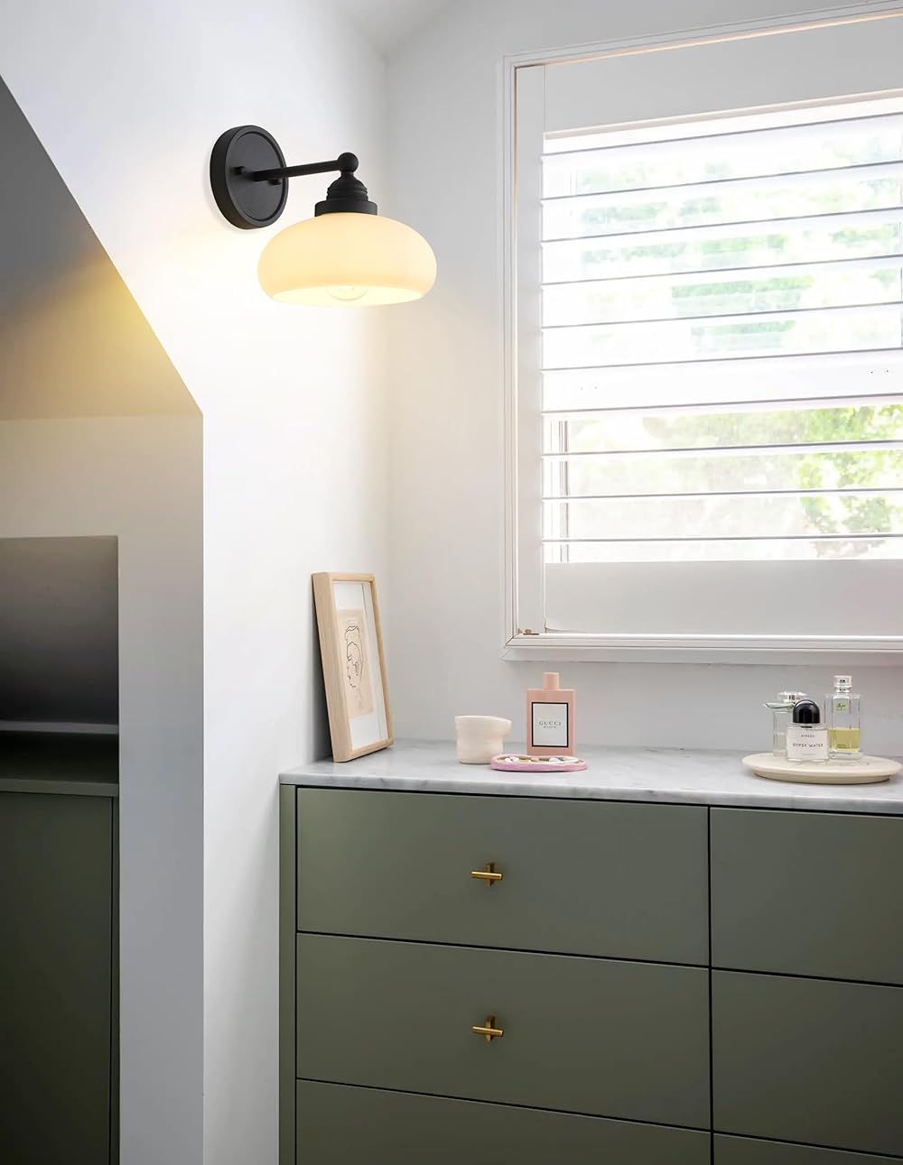 Vintage Wall Sconce Light with White Glass Shade, Indoor Wall Mounted Lamp Fixture for Living Room Bedroom Bathroom Vanity Stairs