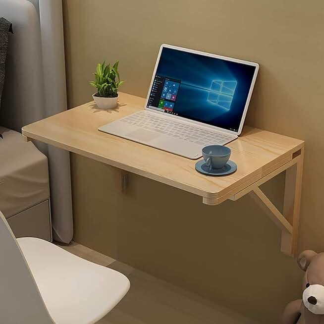 Wall Mounted Fold Down Table for Small Spaces - Hanging Computer Desk, Drop Leaf Folding Workbench Space Saving, Perfect for Kitchen, Home Office PC Laptop Desk