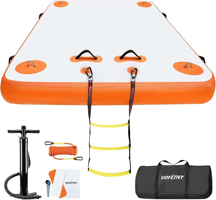 VOFiTNY Inflatable Floating Dock Swim Air Platform Island Raft Mat for Lake Pool Beach Ocean with Rope Ladder, Non-Slip Surface