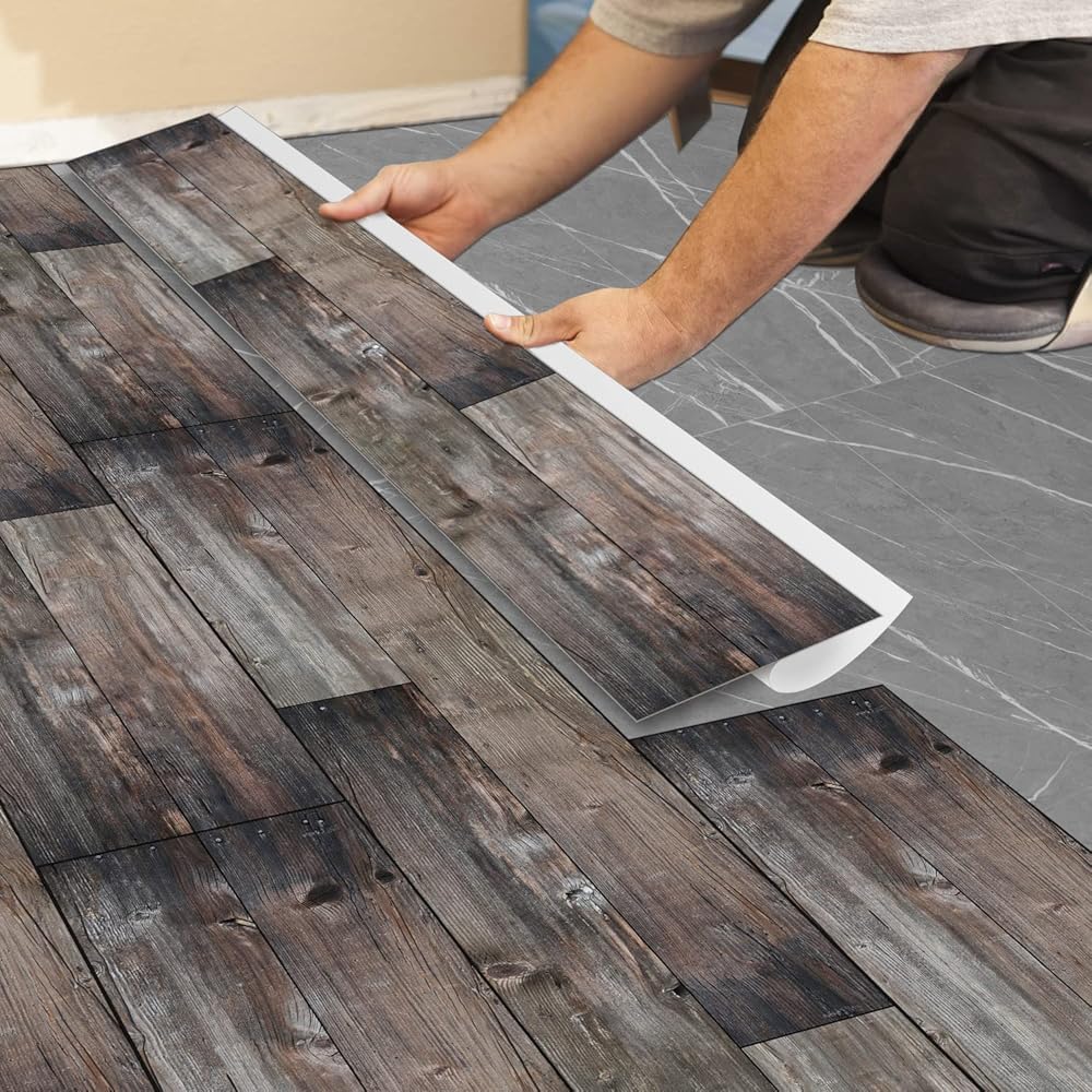 128 Tiles Peel and Stick Floor Tile,Waterproof Brown Sassafras Wood Grain Vinyl Tiles Stickers,Self-Adhesive DIY Flooring Tiles for Bedroom,Living Room,Laundry Room,Camper,Bathroom,and Kitchen,2x35.4