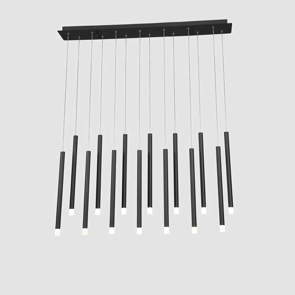 14-Light Black Linear Chandelier Island Light Minimalist Modern Lighting Fixture Industrial Farmhouse Long Tube Led Ceiling Hanging Lamp for Dining Room Kitchen Foyer/Warm Light: 3000K