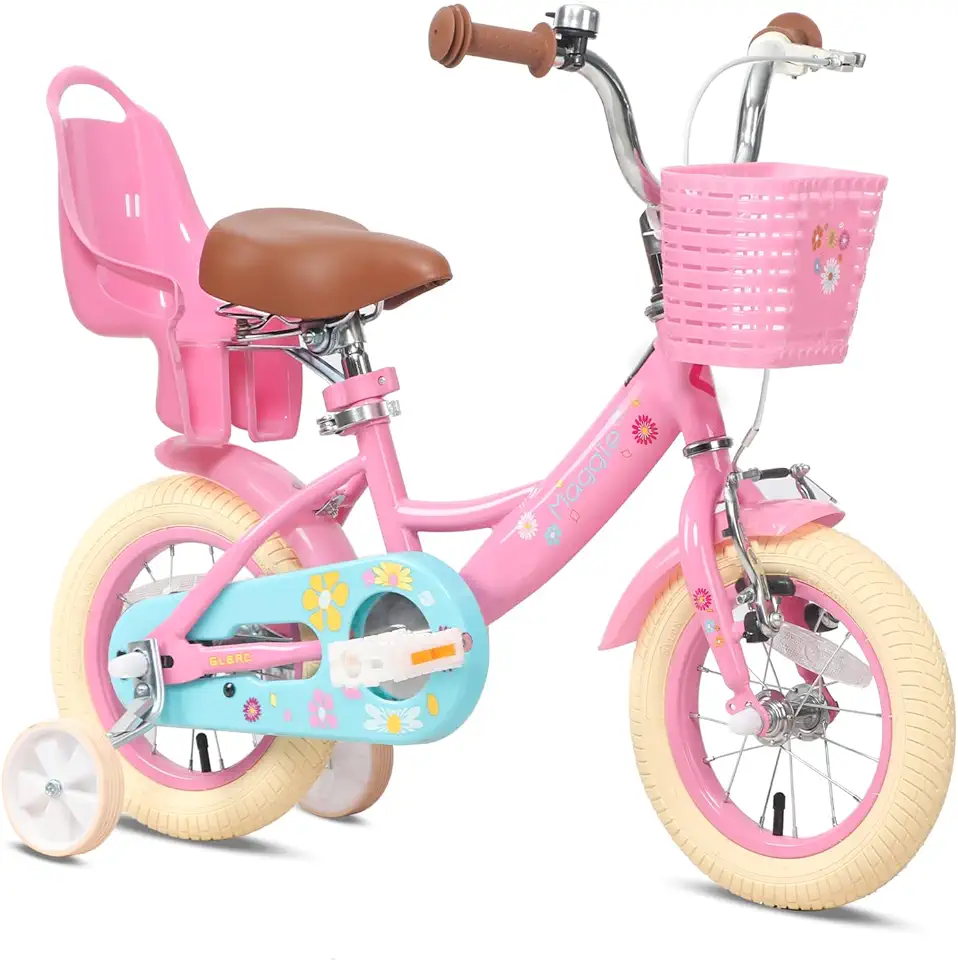 Maggie 12 14 16 20 Inch Bike Ages for 1-13 Year Old Girls Princess Style with Doll-Seat & Basket & Kickstand for Gift, Multiple Colors