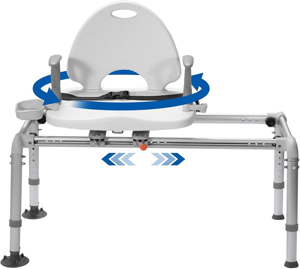 Heavy Duty Sliding Transfer Bench with Swivel Seat, Rotating Sliding Shower Chair and Bath Safety Seat with Non-Slip Suction Cup