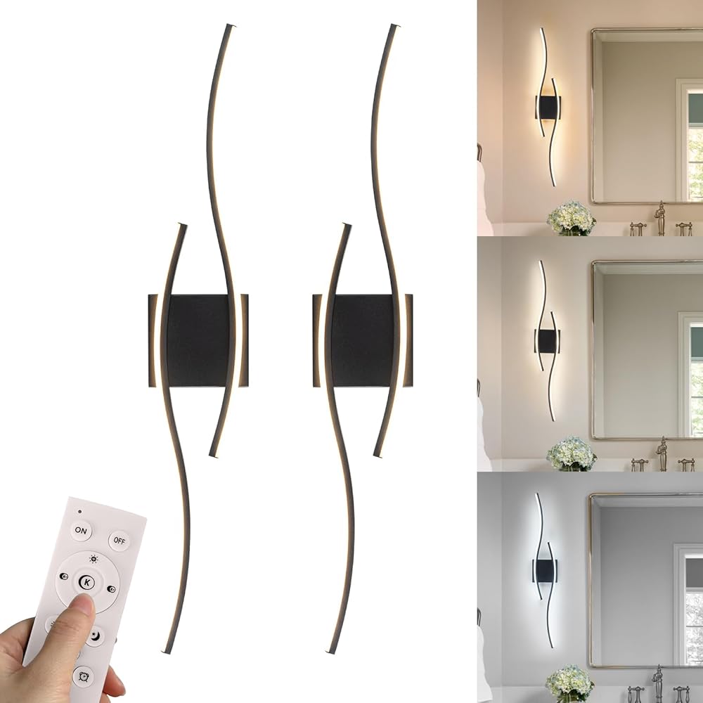 Modern Wall Sconces Set of Two 39.4inch, Dimmable 3CCT Wall Lights with Remote Control, Wall Sconces Lighting Black Indoor Wall Sconce for Living Room Bathroom Hallway Hotel Bedroom Stairs