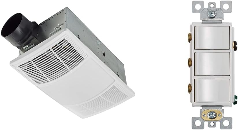Broan-NuTone BHFLED80 PowerHeat Bathroom Exhaust Fan, Heater, and LED Light Combination, 80 CFM & P3RW Three-Rocker Switch for Bathroom Exhaust Fan, White Wall Control Knob