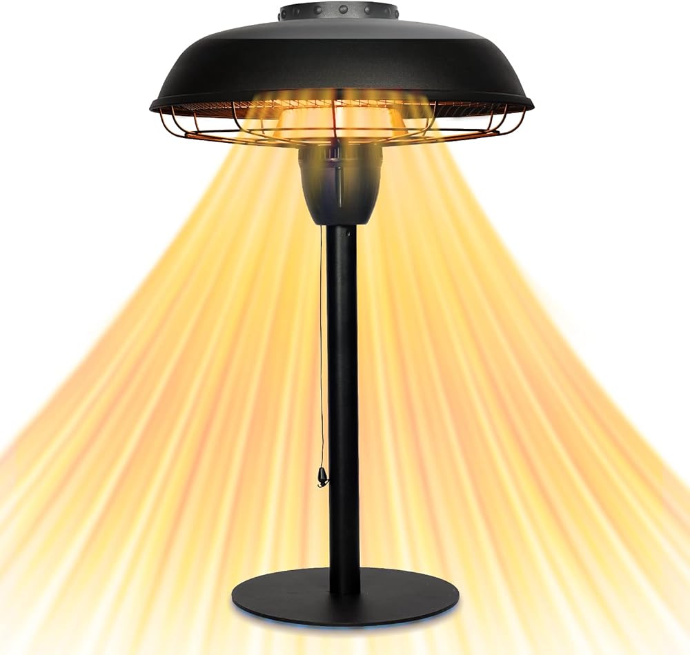 Star Patio Electric Patio Heater, Tabletop Heater, 1500W Infrared Outdoor Heater With UFO Shape Sandy Black Finish, Industrial Style Series, IP44 Waterproof, STP2036-BT