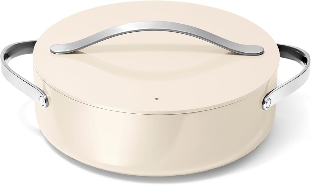 Caraway Rondeau - 6 Qt Non-Stick Pan with Lid - Free From Forever Chemicals - Perfect for Searing, Braising, & Roasting - Cream