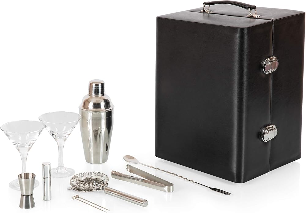 LEGACY - a Picnic Time brand Manhattan Case, Stainless Steel Cocktail Shaker Set, Premium Tools, Bar Accessories, and Bartender Kit, One Size, Black