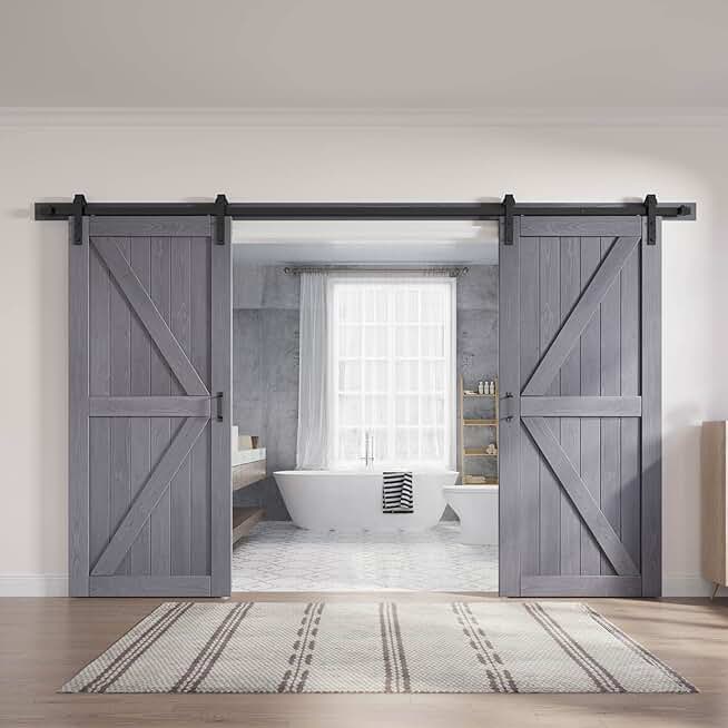 36 Double Gray Barn Door with 13.2 ft Hardware Included (72 barn Door)