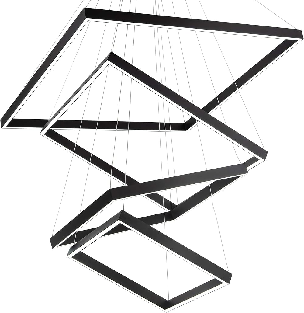 Square Led Chandelier Modern Led Hanging Light 4-rings Contemporary Ceiling Pendant Light Dimmable Led Pendant Light for Living Room Kitchen Dining Room 15.7