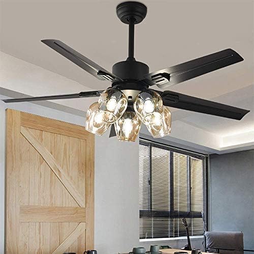 Black Ceiling Fan with Light and Remote 6 Speed Mute Metal Reversible Blades 5 Light 52