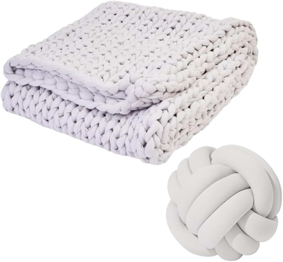Bundle of Weighted Blanket (Moonstone Grey, 10lbs) + Knot Pillow Ball (Moonstone Grey, Medium)