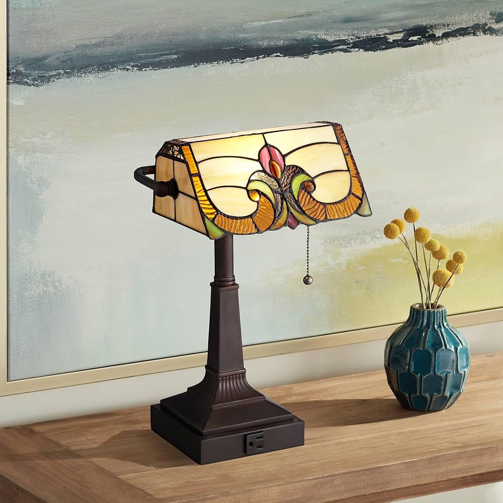 Robert Louis Tiffany Fleura Traditional Tiffany Style Piano Banker Desk Table Lamp 17
