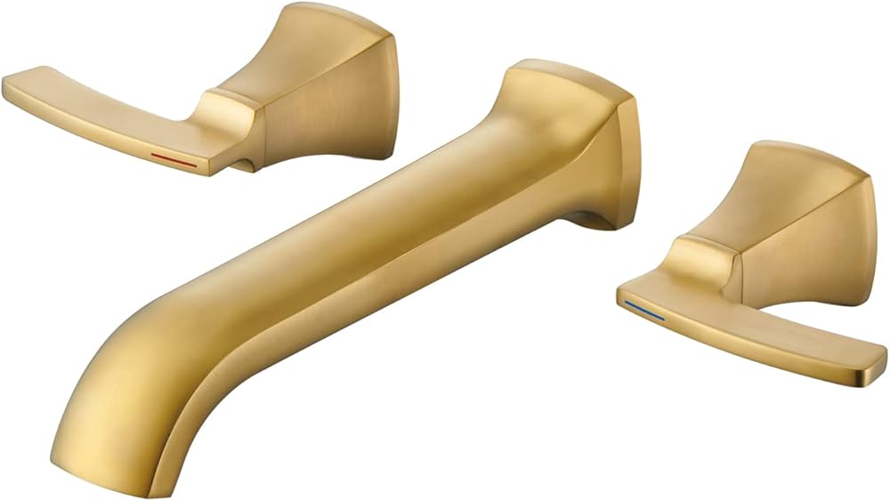 Wall Mount Tub Faucet High Flow Roman Tub Filler Long Spout Reach Brushed Gold Bathtub Faucets with 2 Handles