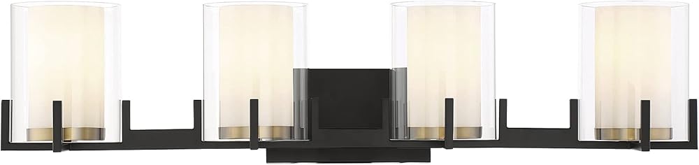 Savoy House 8-1977-4-143 Eaton 4-Light Bathroom Vanity Light in Matte Black with Warm Brass Accents (33