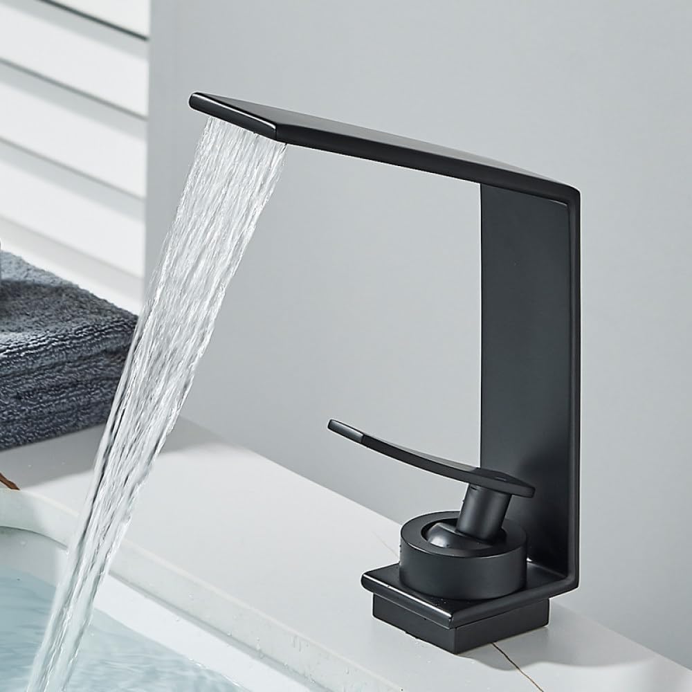 Waterfall Bathroom Faucet Basin Mixer Hot and Cold Water Faucets Short Taps Bathroom Sink Faucet,Matte Black