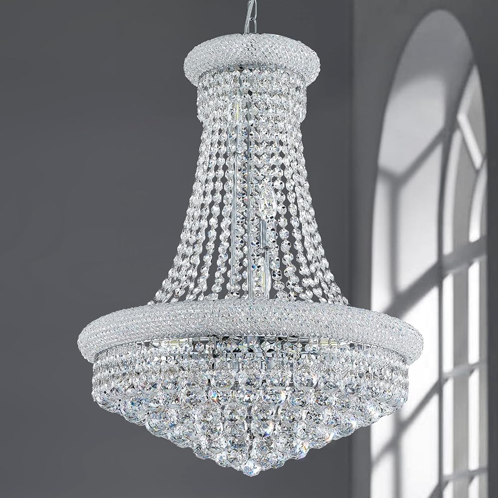 Modern Crystal Chandelier Light Fixtures - D23.6 inch, 10 Lights Chrome Ceiling Haning Chandelier, Pendant Lighting for Living Room, Dining Room, Foyer, Entryway, Hallway