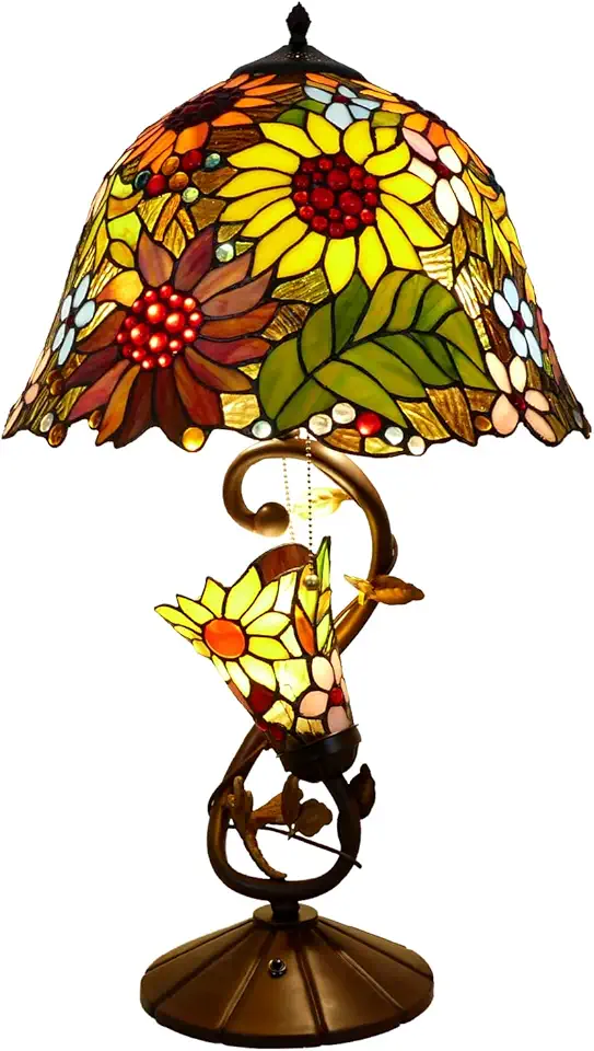 Sunflowers Tiffany Table Lamp Multi-Color Flowers Table Lamp Stained Glass Lamp 16X16X28 Inch Bedside Nightstand Reading Desk Light for Bedroom Home Office Decor, LED Bulb Included