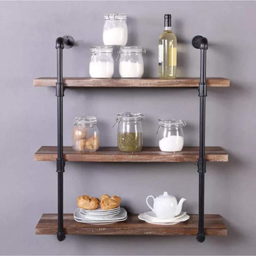 Wall Mount Pot Pan Rack, Kitchen Utensils Storage Shelf ，Wooden Decorations Display Wine Holder for Living Room Garage Organization Systerm Floating Shelving (Size : 80x20x90cm)