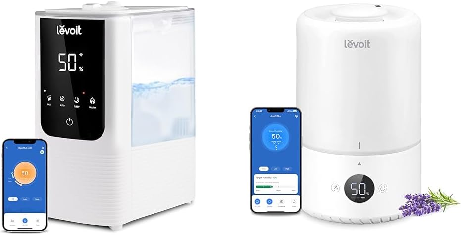 LEVOIT Humidifiers for Bedroom Home, Smart Warm and Cool Mist Air Humidifier for Large Room & Smart Cool Mist Top Fill Humidifiers for Bedroom with Sensor, Auto Humidity Setting