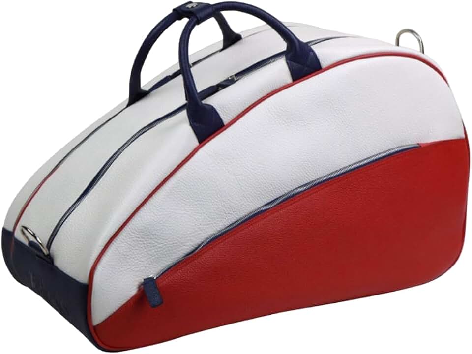 Padel & Pickleball Leather Bag 4 Rackets Equipment Duffle | Handmade to Order in Italy, Soft Pebble-Grain Leather | Elegant Luxury Racquets Bag (Red/Blue)