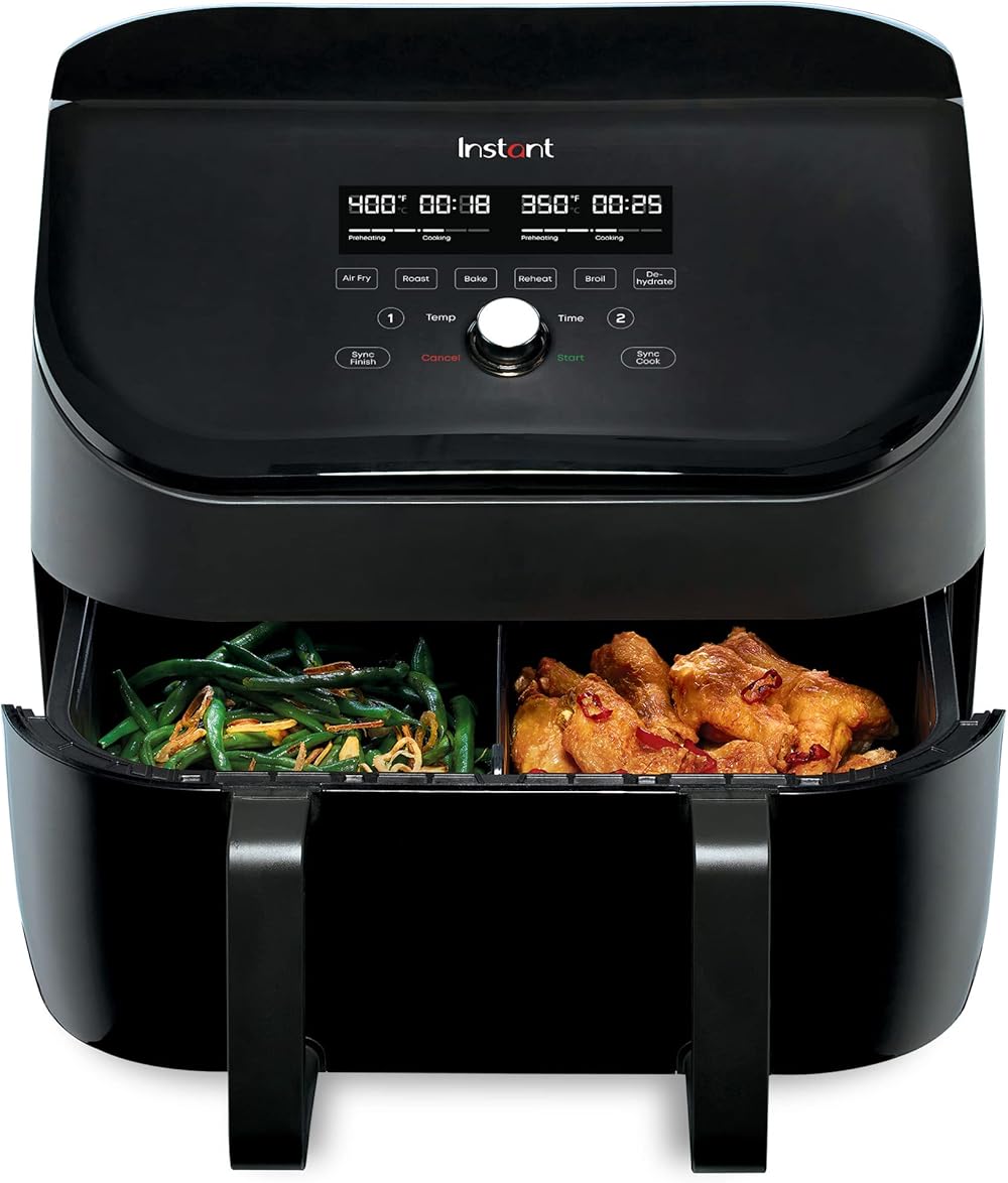 Instant VersaZone 9QT Air Fryer, 8-in-1 Functions with EvenCrisp Technology, Crisps, Broils, Bakes, Roasts, Dehydrates, Reheats at Same or Different Temperature, from the Makers of Instant Pot, Black