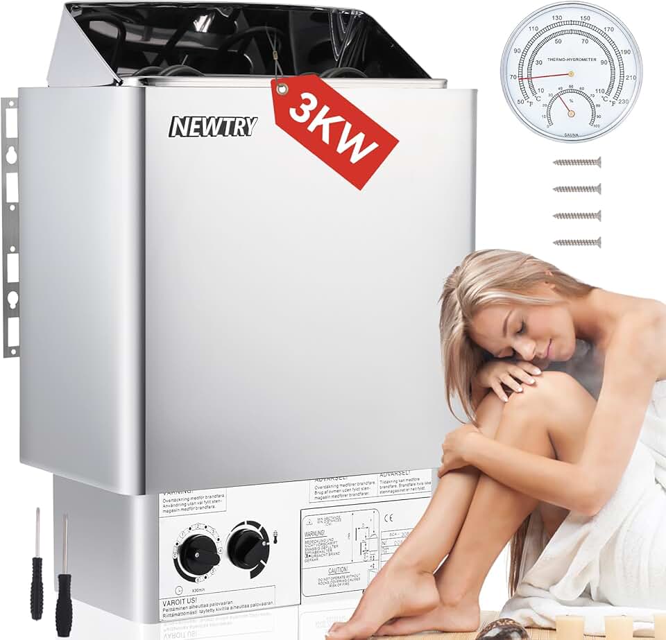 NEWTRY 3KW Sauna Heater, 220V Electirc Sauna Heaters Dry Steam Bath Sauna Stove with Built-in Control for Max. 130 Cu.ft Home Spa Hotel Sauna Room