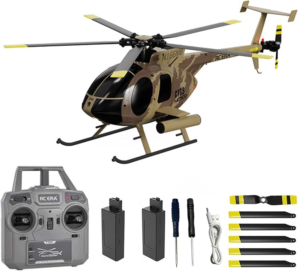 C189 Remote Control Helicopter, 2.4G 6CH UAV 1:28 Brushless Motor RC Helicopter Single Blade Flybarless Remote Helicopter RTF with Optical Flow Localization 2 Battery - Camouflage