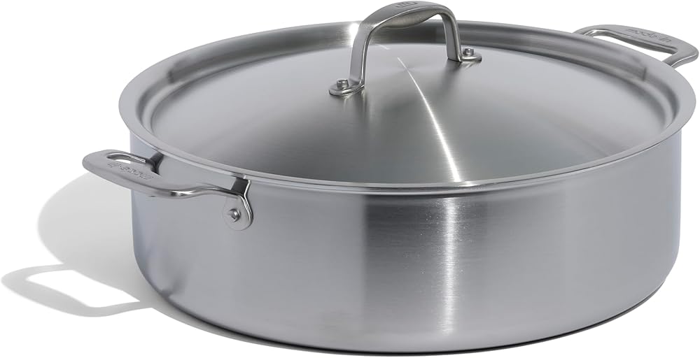 Cookware - 10 Quart Stainless Steel Rondeau Pot w/Lid - 5 Ply Stainless Clad - Professional Cookware - Crafted in Italy - Induction Compatible