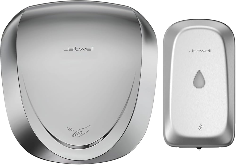JETWELL UL Approved High Speed Hand Dryer and Wall Mount Automatic Touch-Less Hand Soap Dispenser, HEPA Filter Commercial Hand Blower and Stainless Steel Hand Soap Dispenser
