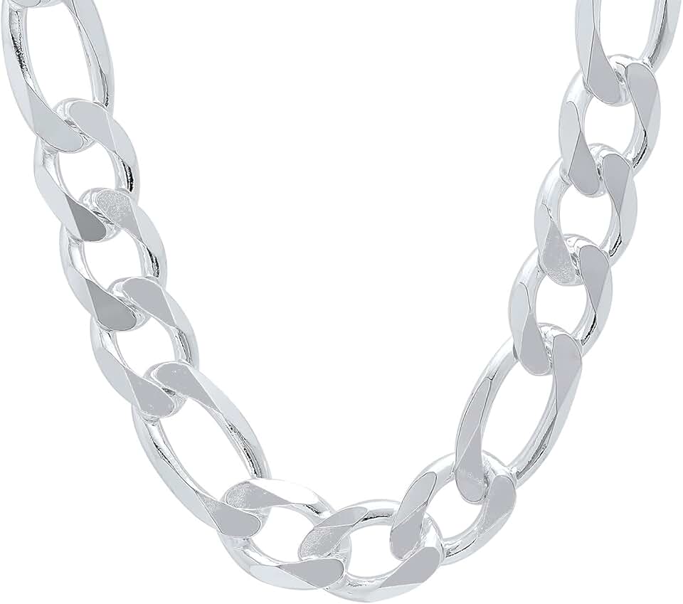 2mm-18mm Solid .925 Sterling Silver Italian Flat Figaro Chain Necklace or Bracelet