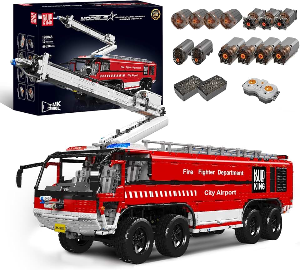 Mould King 19004 Airport Rescue Vehicle Building Set, MOC Mechanical Engineering Car Block Kits Model, Gift for Kids Age 8+/Adult Collections Enthusiasts (6653 Pieces with Motor/APP Remote Control)