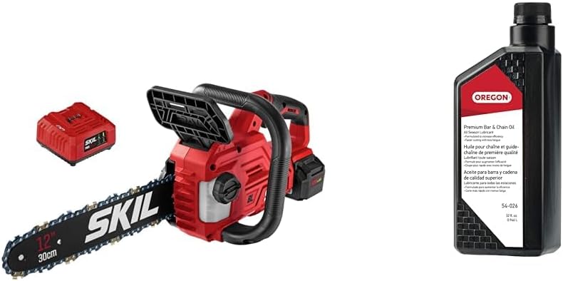 SKIL PWR CORE 20 Brushless 20V 12'' Handheld Lightweight Chainsaw Kit with Tool-free Chain Tension & Oregon 54-026 Premium Bar and Chain Oil and Lubricant for Chainsaws, 1 Quart Bottle (32 fl.oz / 946
