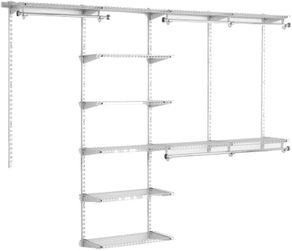 Rubbermaid Configurations Deluxe Custom Closet Kit, 4-8 Ft. Adjustable Metal Wire Shelving, Titanium Finish, Expandable Organization System, Hardware Included, for Home Closet/Pantry/Laundry/Mudroom