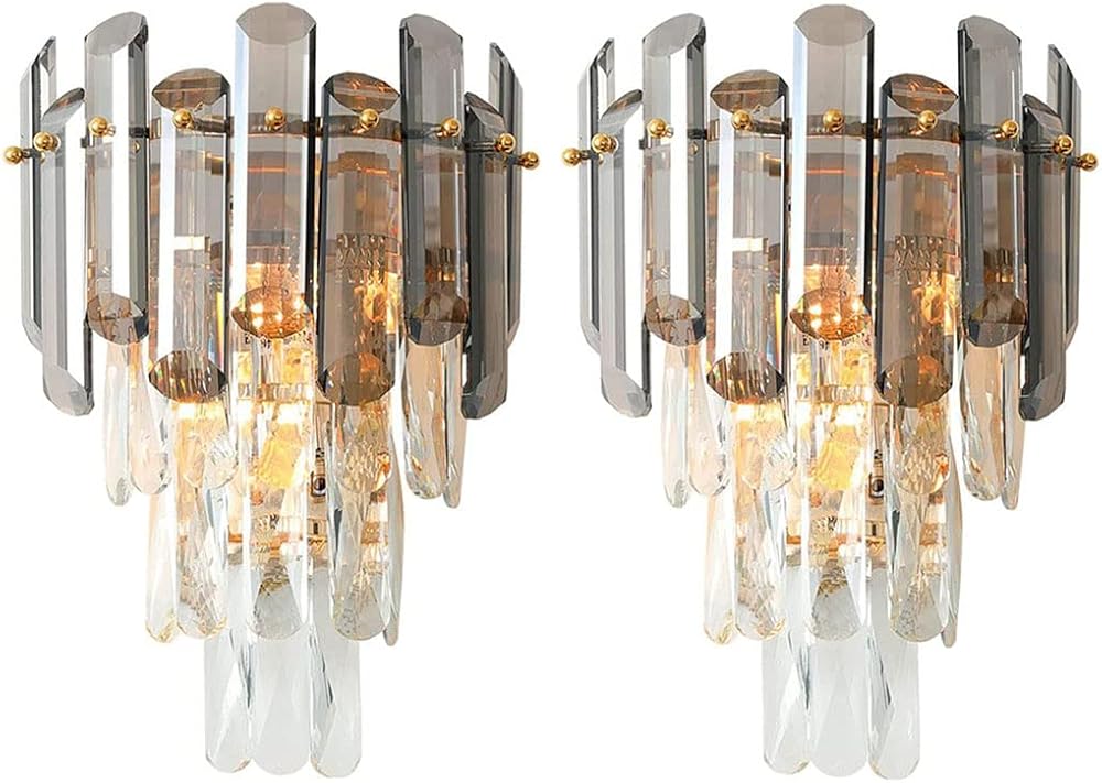 Crystal Wall Lamp Sconce Light 3 Layer Crystal Lamp Shade Elegant Modern Metal Lighting Decor Lamp for Bedroom Bathroom Entryway Hotel Restaurant (2-Pack)