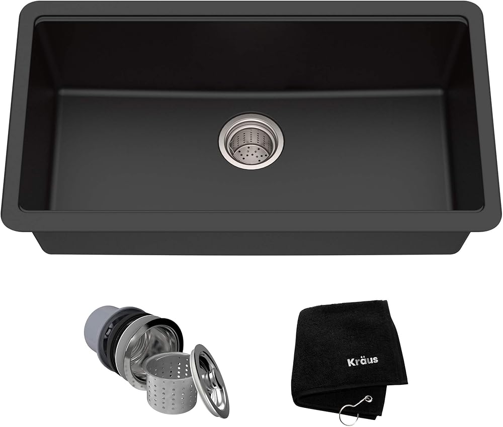 Kraus KGU-413B Undermount Single Bowl Granite Kitchen Sink, 31 Inch, Black