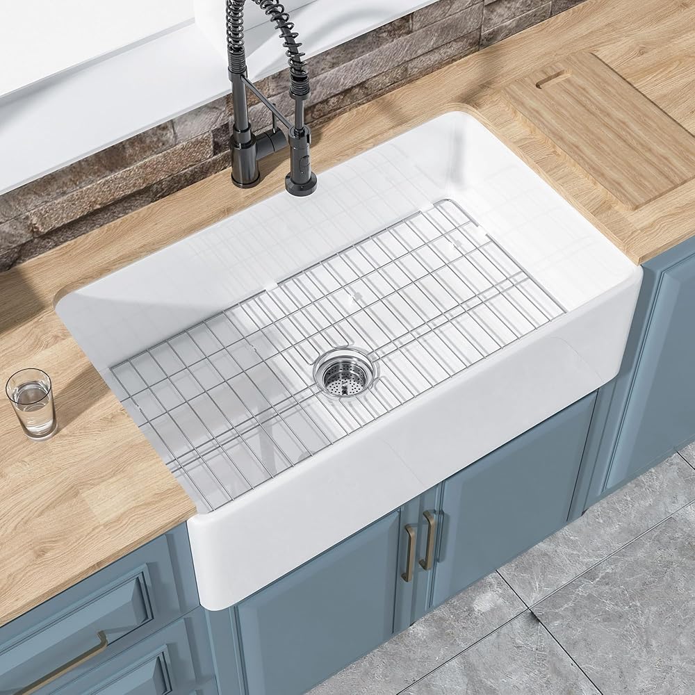 Farmhouse Sink Wide & Large 33 x 20 Inch Farm Sink Deep Apron Sink White Farmhouse Sink Farmhouse Kitchen Sink Undermmount Kitchen Sink Barn Sink Farmer Sink Fireclay Single Bowl
